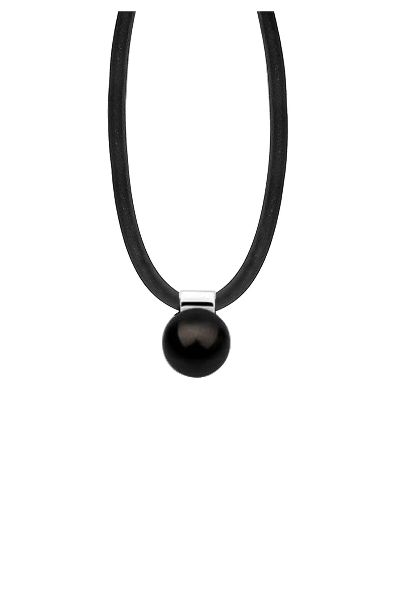 NENALINA Kette Kautschuk Synthetische Perle 925 Silber Schwarz, Bild 1