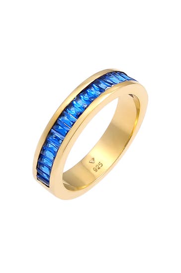 ELLI PREMIUM Ring Memoire Saphir Rechteck 925 Silber vergoldet Gold
