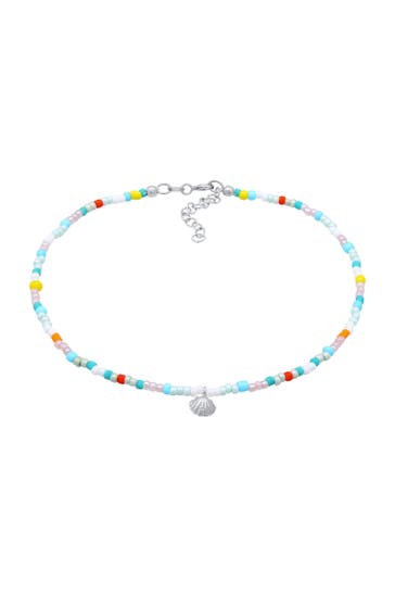 ELLI Fusskettchen Muschel Glas Kugeln Bunt Sommer Beach 925 Silber Silber