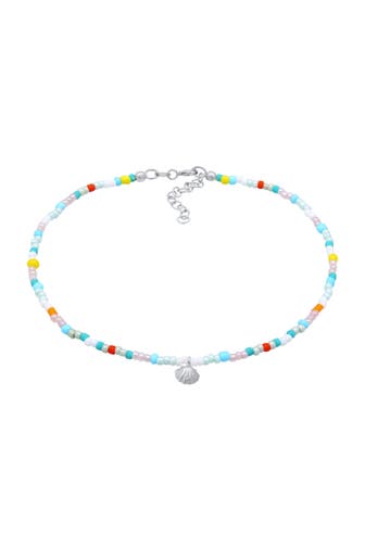 ELLI Fusskettchen Muschel Glas Kugeln Bunt Sommer Beach 925 Silber Silber