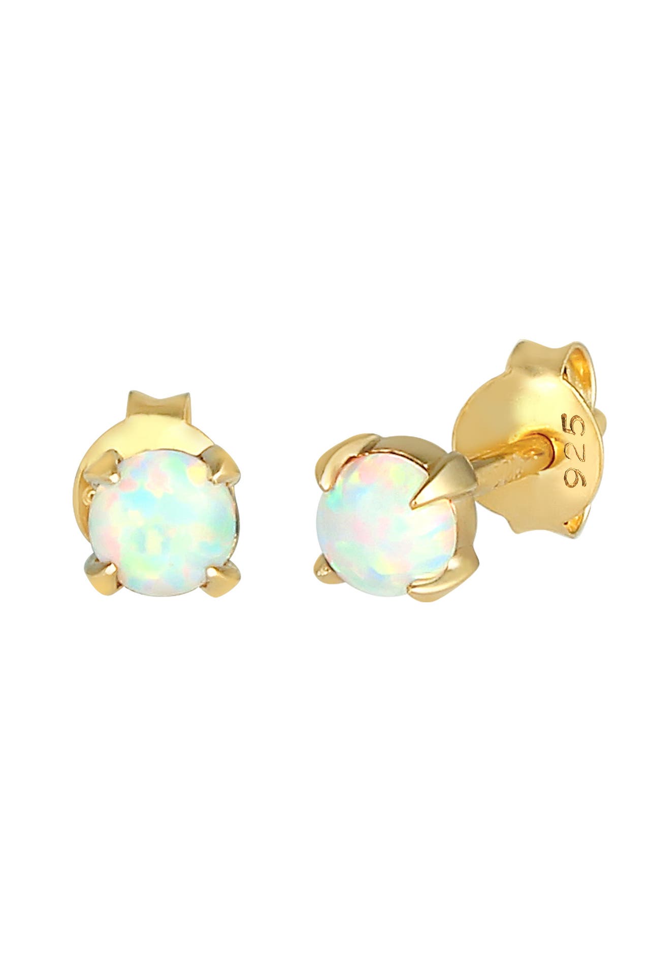ELLI Ohrringe Stecker Opal Rund Synthetisch 925 Silber Gold, Bild 1
