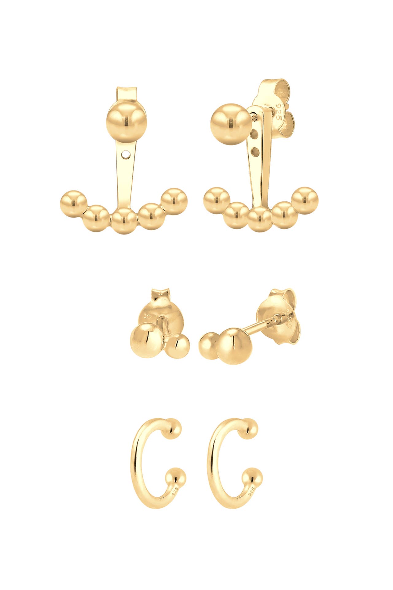 ELLI Ohrringe Ear Jacket Stecker Kugeln (3 tlg) 925 Silber Gold, Bild 1