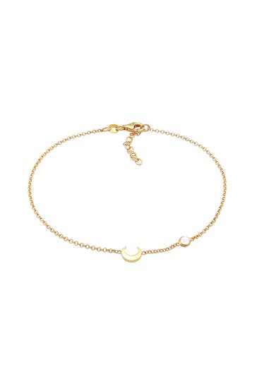 ELLI Fusskettchen Halbmond Astro Mondstein 925 Silber Gold