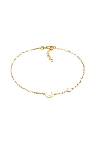 ELLI Fusskettchen Halbmond Astro Mondstein 925 Silber Gold