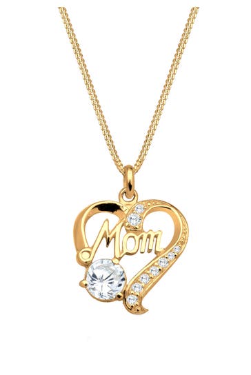 ELLI Kette Herz Mom Schriftzug mit Zirkonia 925 Sterling Silber vergoldet Gold