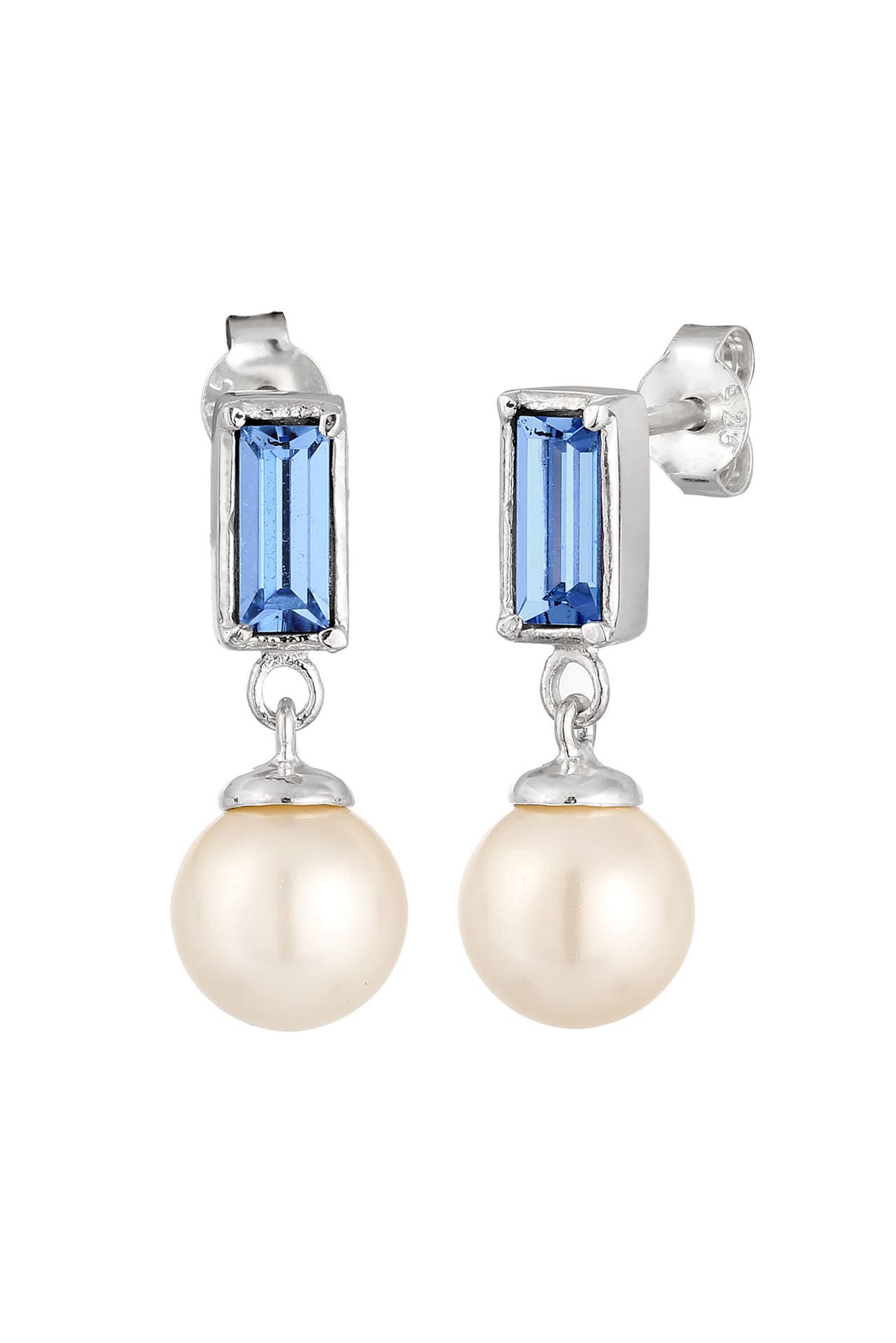 ELLI Ohrringe Ohrstecker Rechteck Synthetische Perle Weiß 925 Sterling Silber, mit Kristallen von Swarovski® Silber, Bild 1