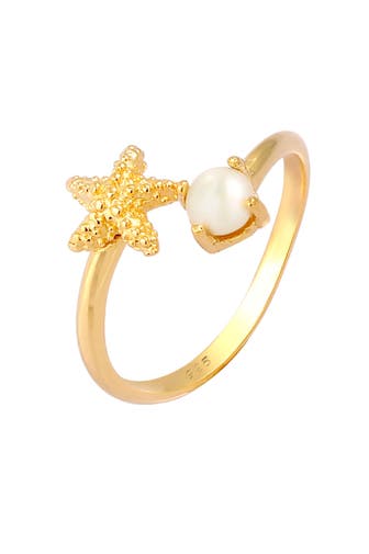 ELLI Ring Seestern Süsswasserperle Verstellbar 925 Silber Gold