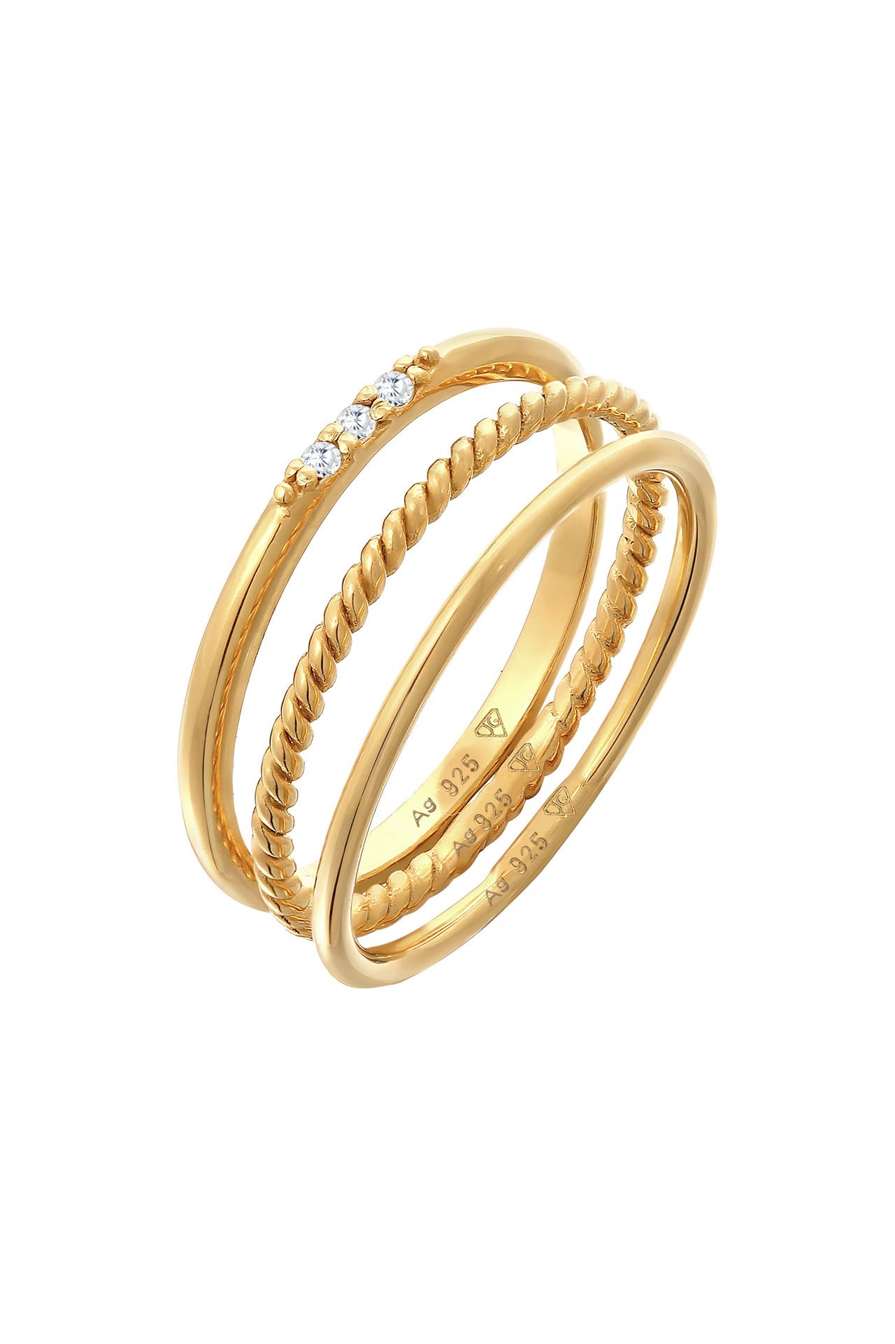 ELLI Ring Zirkonia Kordel Basic Stapel (3 tlg.) 925 Silber Gold, Bild 1
