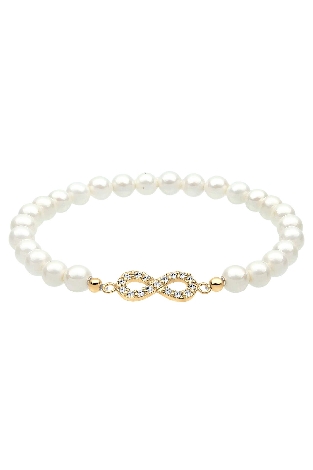 ELLI Armband Infinity Symbol Muschelkernperlen Weiß 925 Sterling Silber Gold, Bild 1