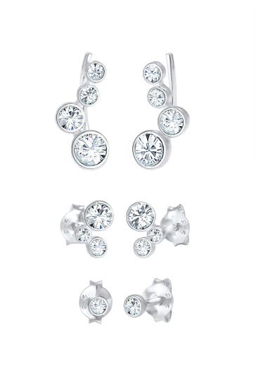 ELLI Ohrringe Climber Stecker Set (3 tlg) 925 Silber, mit Kristallen von Swarovski® Silber