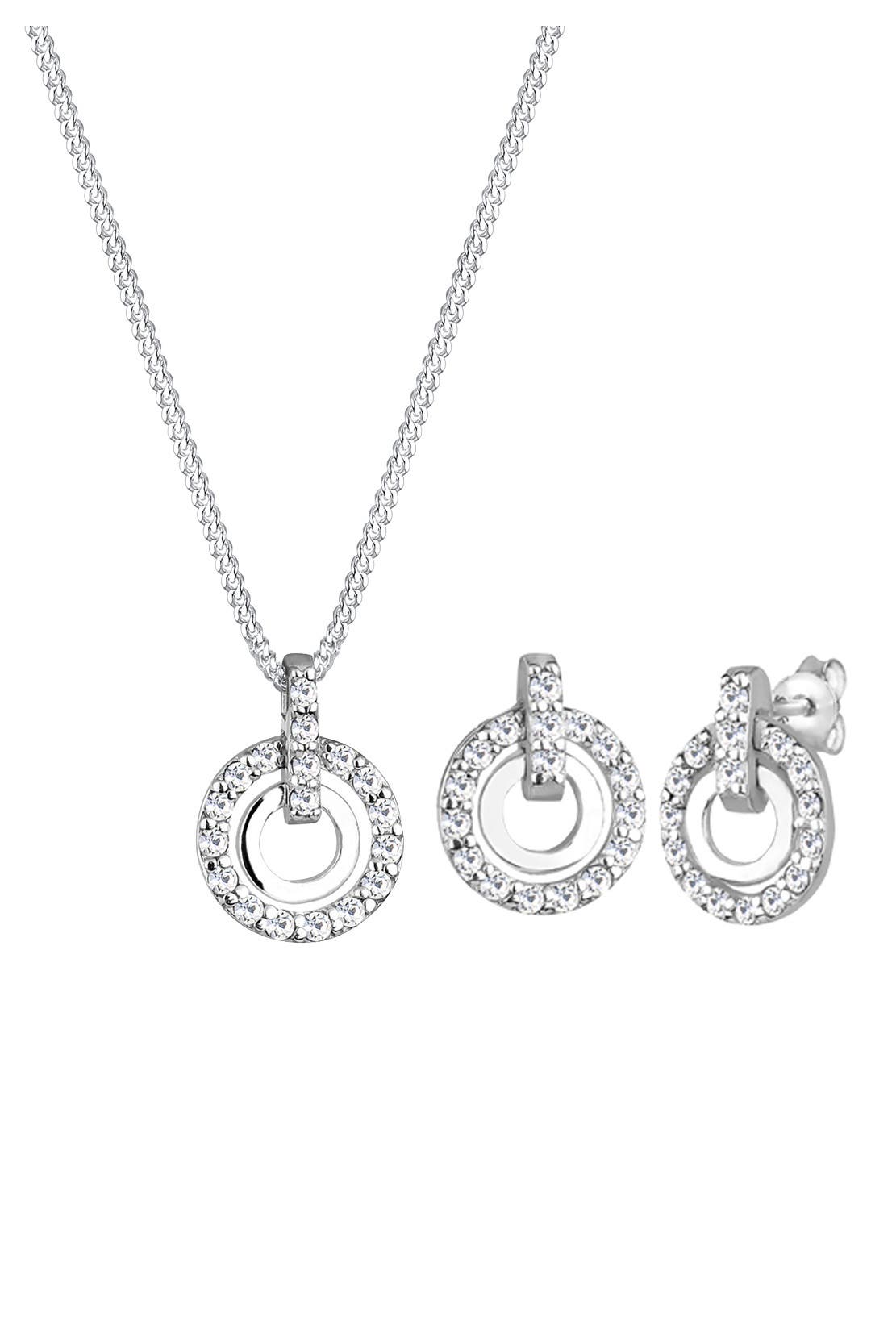 ELLI Schmuckset Kreis Weiß 925 Sterling Silber, mit Kristallen von Swarovski® Weiß, Bild 1