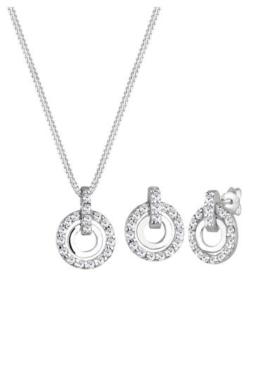 ELLI Schmuckset Kreis Weiß 925 Sterling Silber, mit Kristallen von Swarovski® Weiß