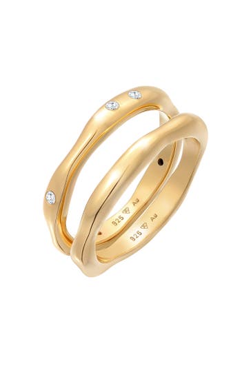 ELLI Ring Zirkonia Stapelring Bandring Basic 2er Set 925 Ring Gold