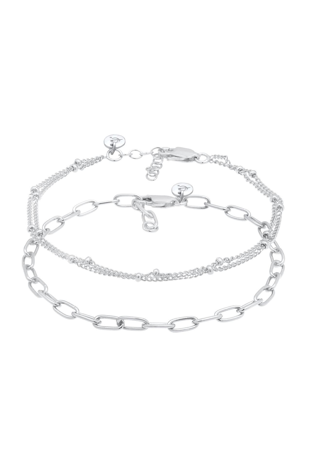 ELLI PREMIUM Armband Glieder Layer Kugel (2 tlg) 925 Silber vergoldet Silber, Bild 1