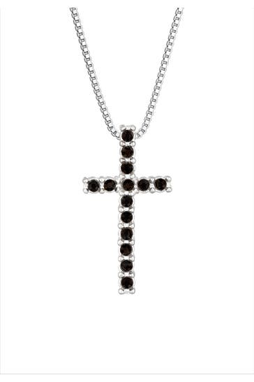 KUZZOI Kette Kreuz Glas Kristalle Schwarz 925 Sterling Silber Silber