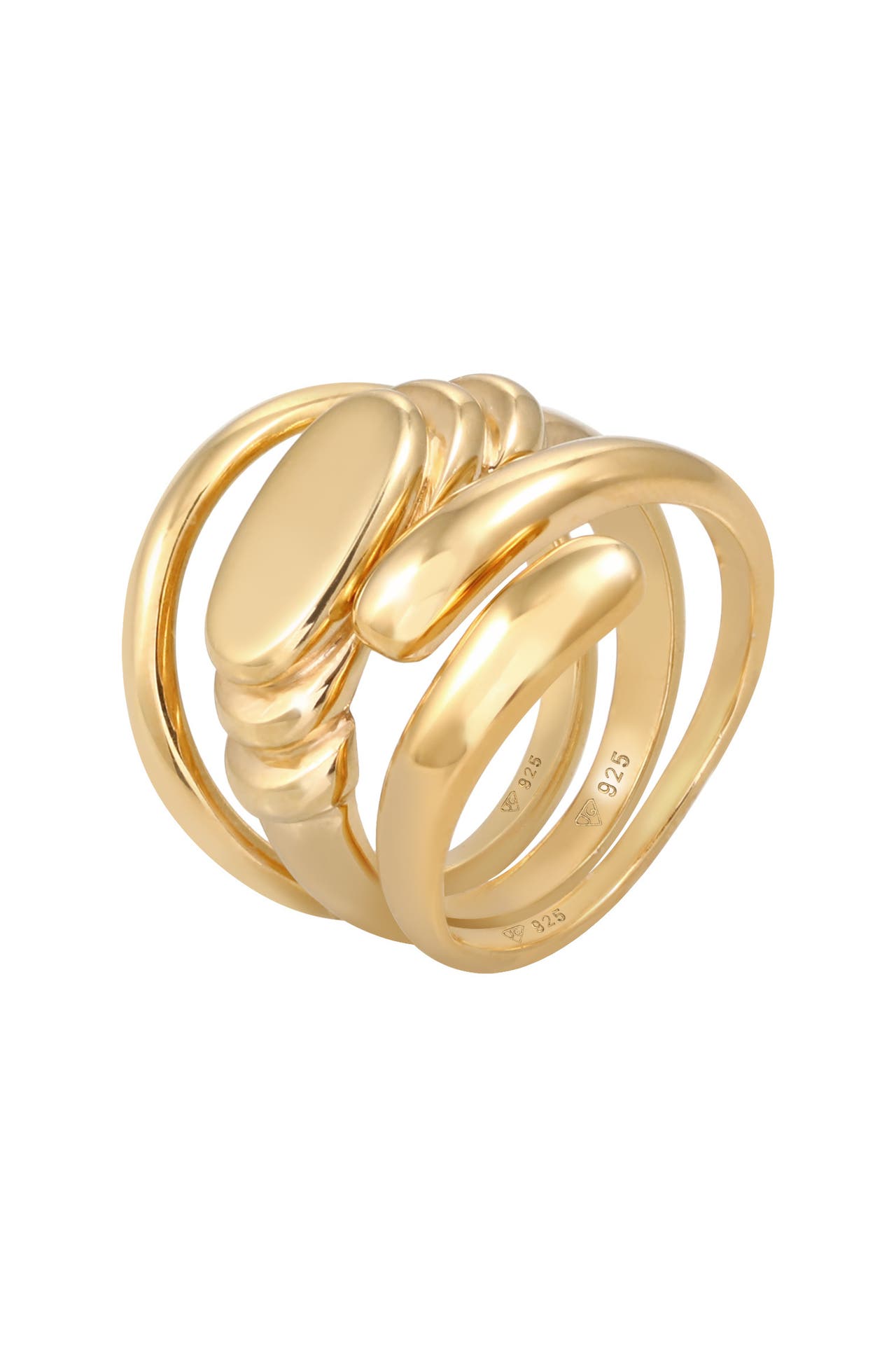 ELLI PREMIUM Ring Bandring Siegelring Wickelring Trio Set 925 Silber Gold, Bild 1