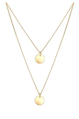 ELLI Kette Layer Kette mit Kreis Plättchen 925 Silber Gold