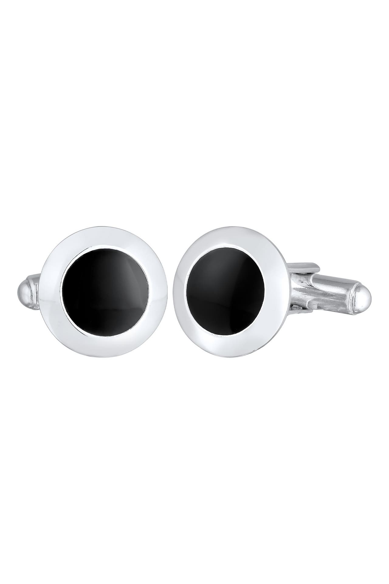 KUZZOI Manschettenknöpfe Basic Rund Klassik Geo Emaille Schwarz 925 Silber Silber, Bild 1