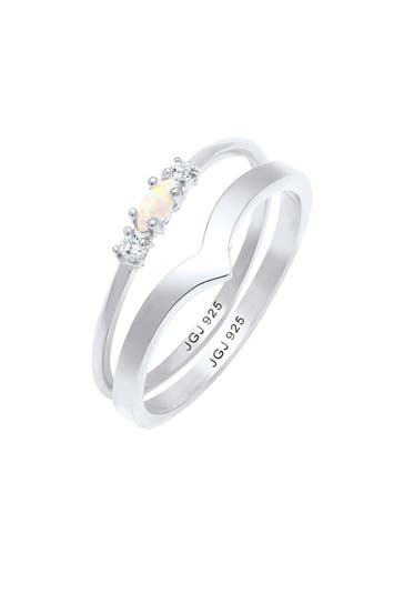 ELLI Ring Marquise Opal Zirkonia Dreieck ( 2 tlg) 925 Silber Silber