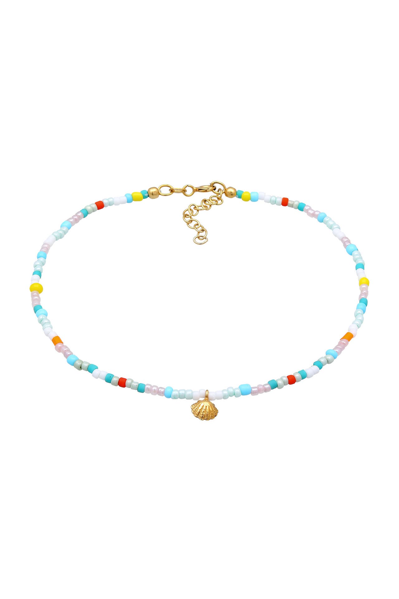 ELLI Fusskettchen Muschel Glas Kugeln Bunt Sommer Beach 925 Silber Gold, Bild 1