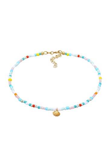 ELLI Fusskettchen Muschel Glas Kugeln Bunt Sommer Beach 925 Silber Gold