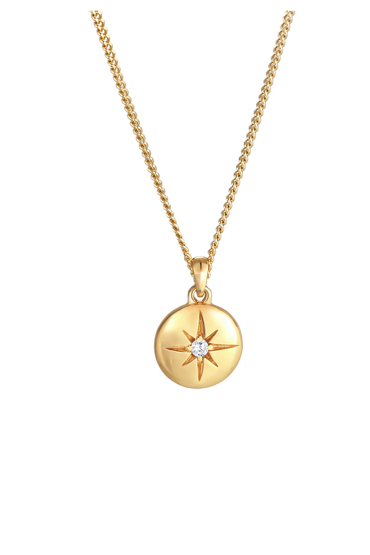 ELLI Kette Stern Plättchen Disc Zirkonia 925 Silber Gold, Bild 1