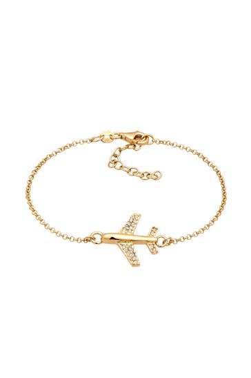 ELLI Armband Flugzeug Weiß 925 Sterling Silber, mit Kristallen von Swarovski® Gold
