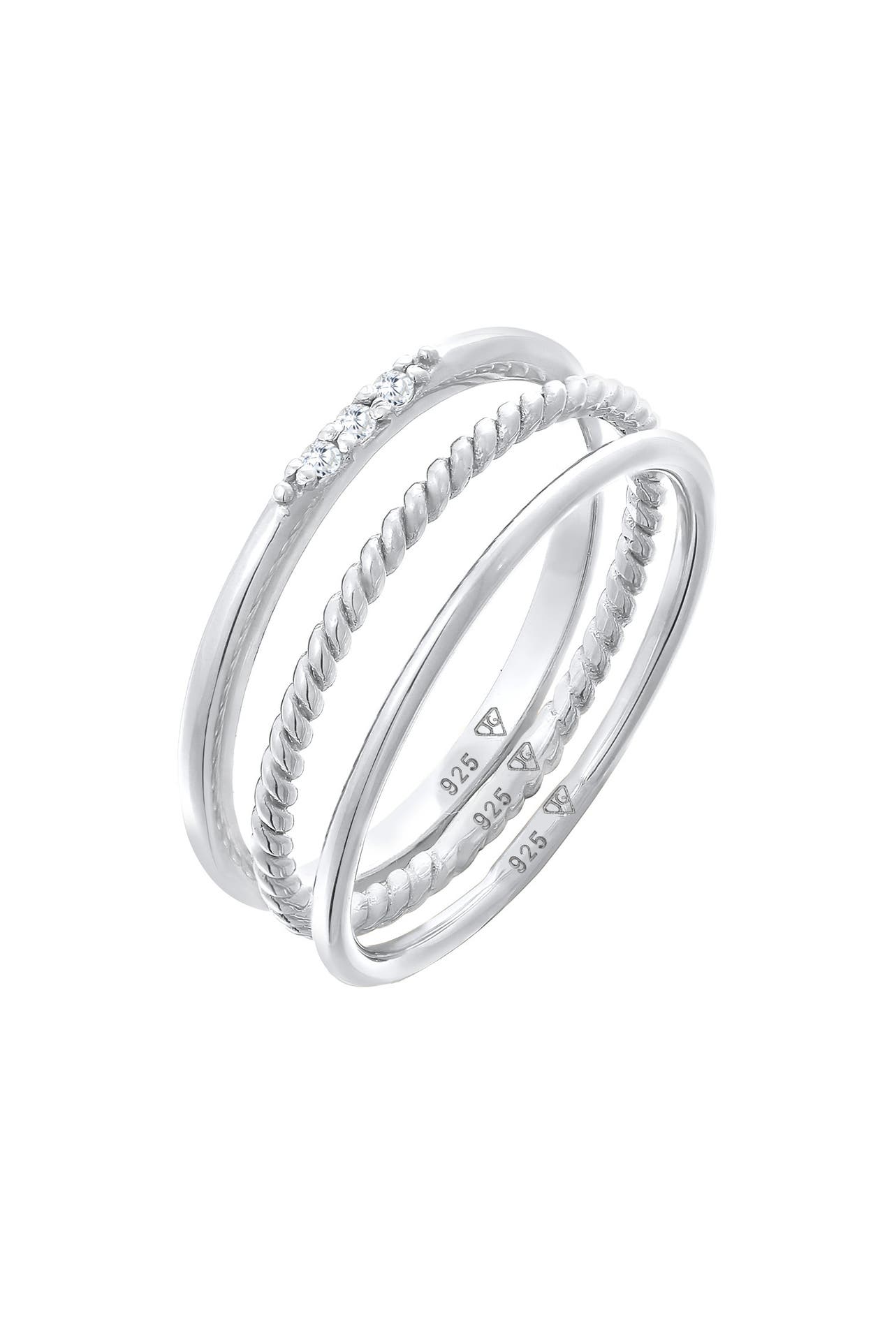 ELLI Ring Zirkonia Kordel Basic Stapel (3 tlg.) 925 Silber Silber, Bild 1