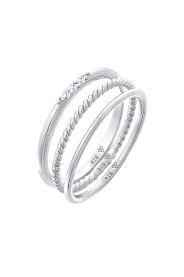 ELLI Ring Zirkonia Kordel Basic Stapel (3 tlg.) 925 Silber Silber