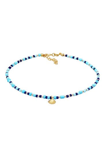 ELLI Fusskettchen Muschel Glas Kugeln Bunt Sommer Beach 925 Silber Gold