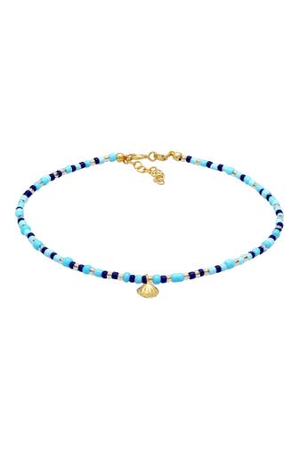 ELLI Fusskettchen Muschel Glas Kugeln Bunt Sommer Beach 925 Silber Gold