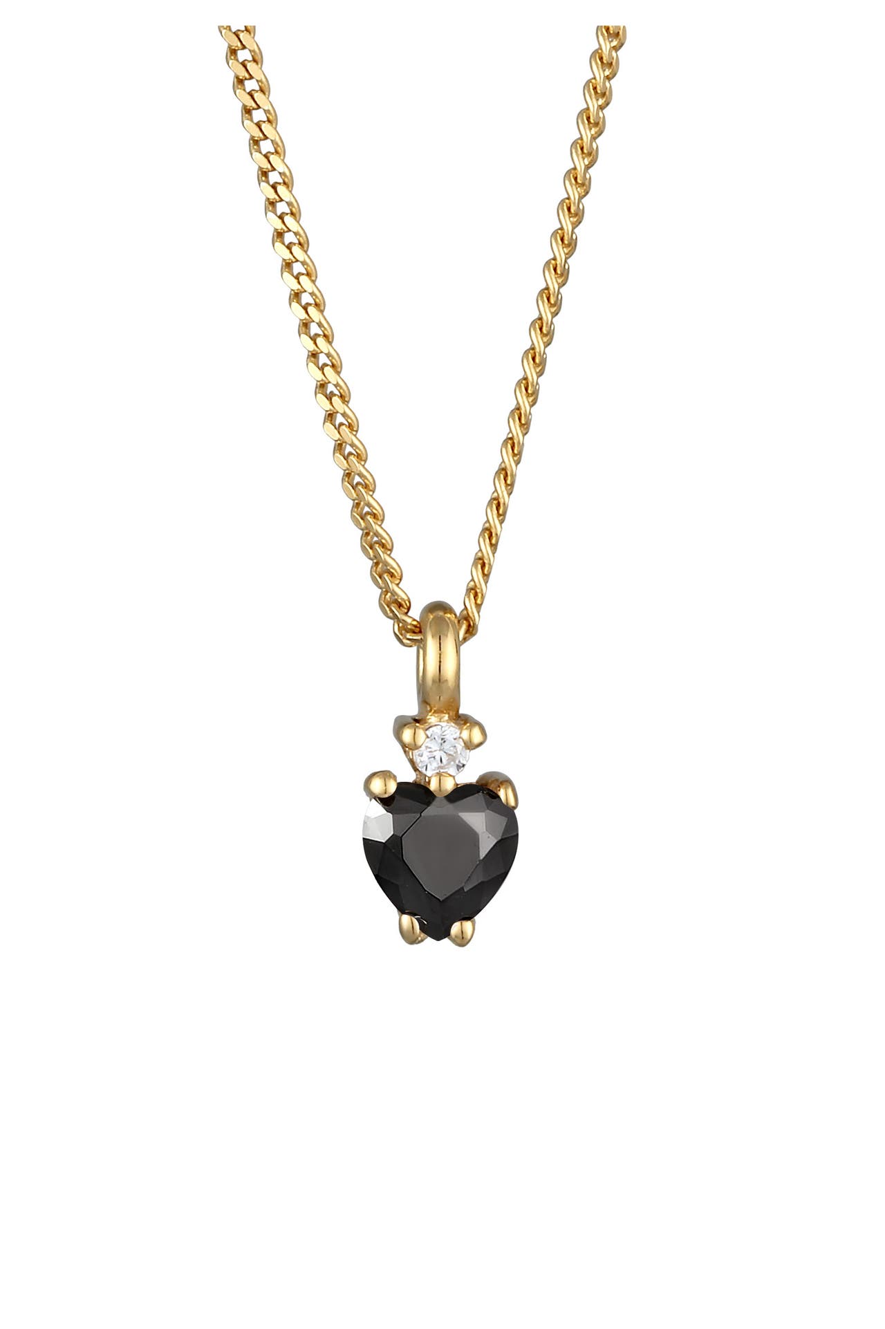 ELLI Kette Herz Zirkonia Solitär Funkelnd 925 Silber Vergoldet Gold, Bild 1