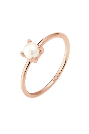 ELLI Ring Süßwasserperle Weiß Rund 925 Sterling Silber Rosegold