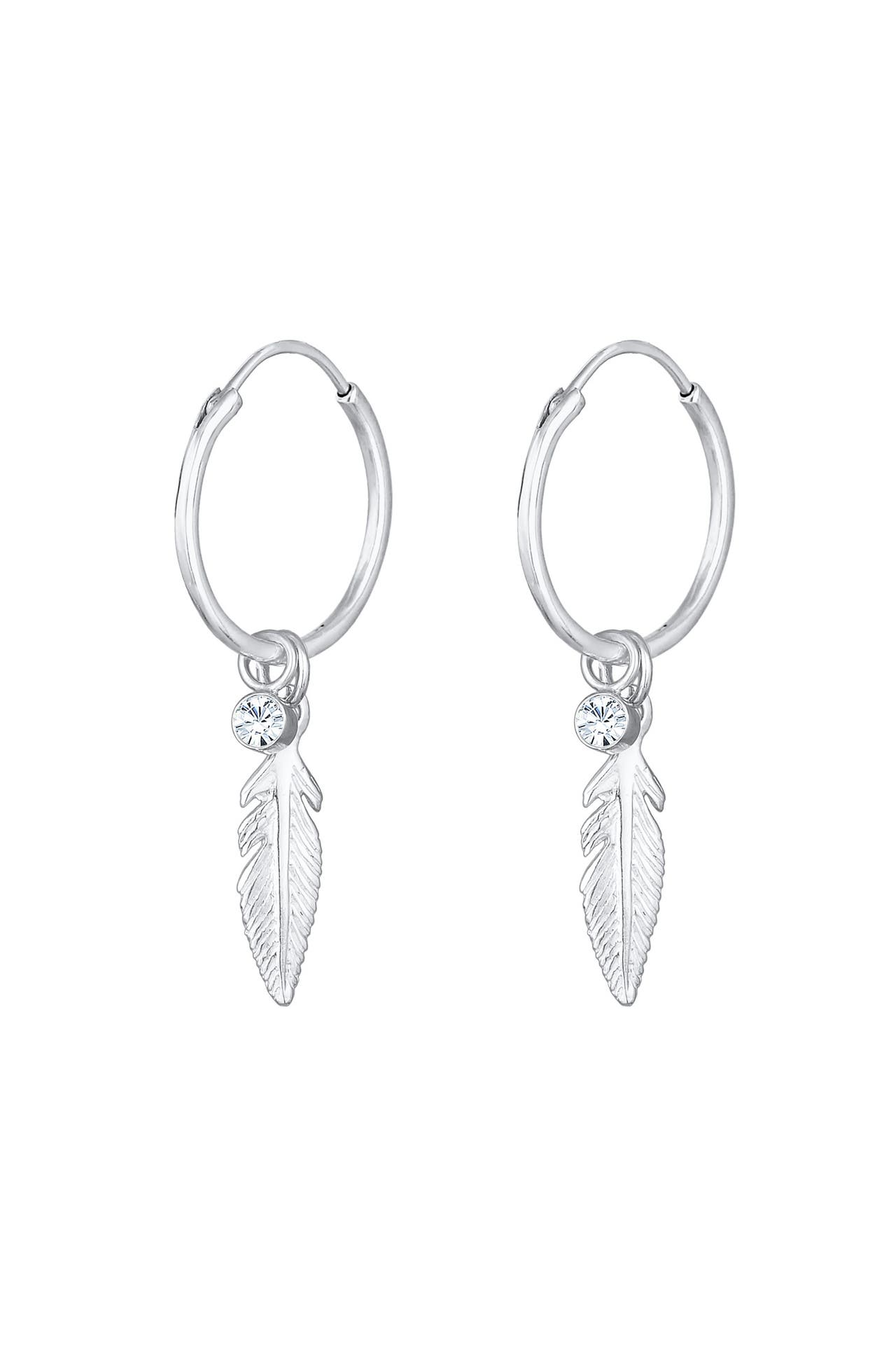 ELLI Ohrringe Creole Feder Einhänger 925 Silber, mit Kristallen von Swarovski® Silber, Bild 1