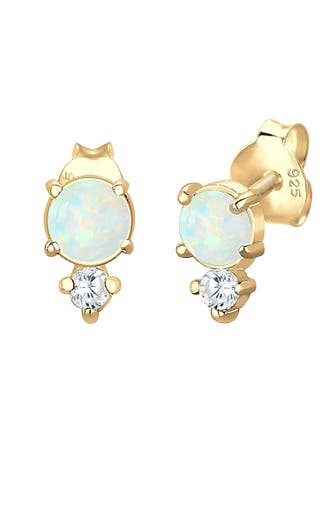 ELLI Ohrringe Opal Rund und Zirkonia 925 Silber Gold