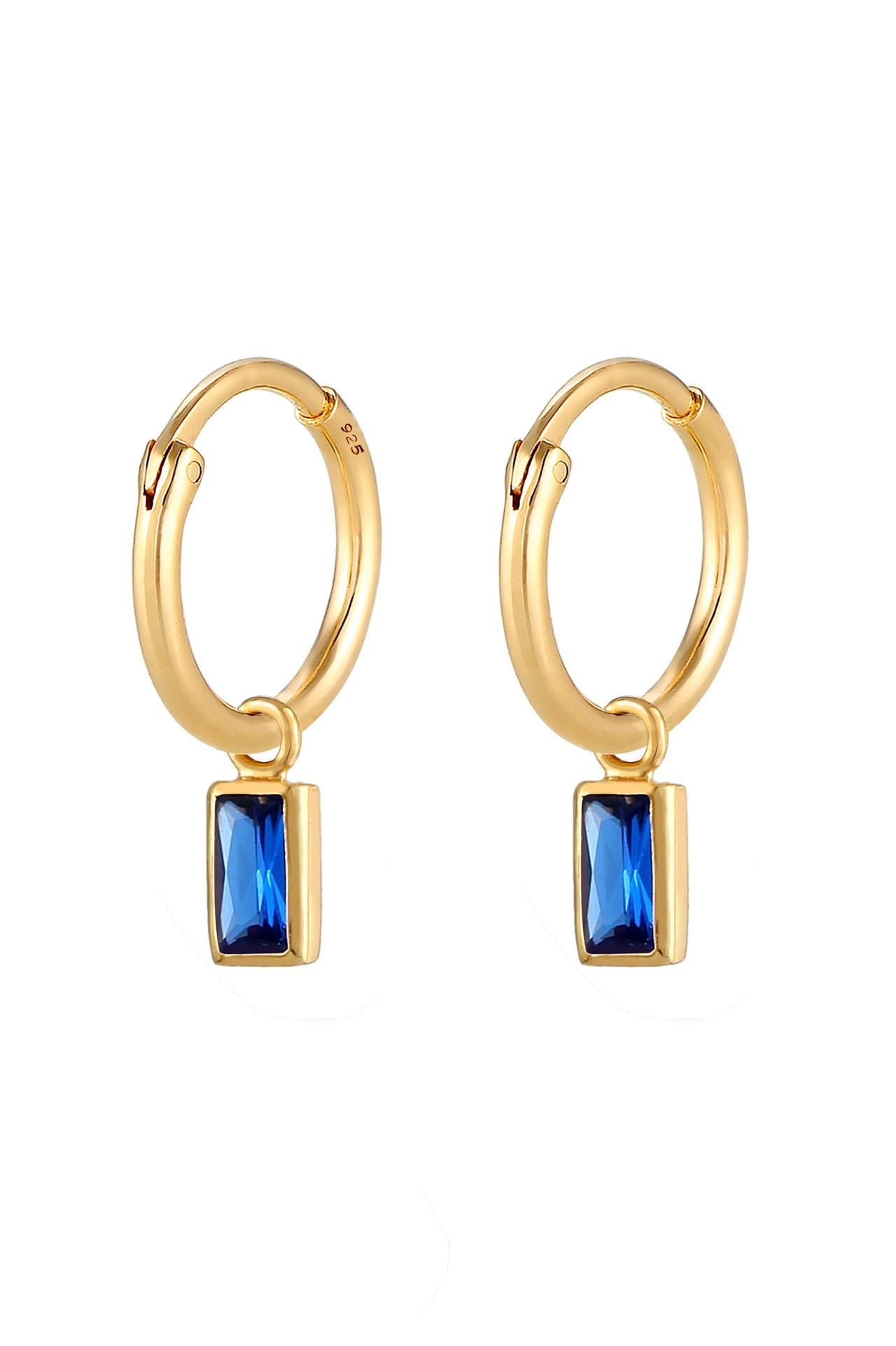 ELLI Ohrringe Creolen Einhänger Saphire Blau Rechteck 925 Silber Gold, Bild 1