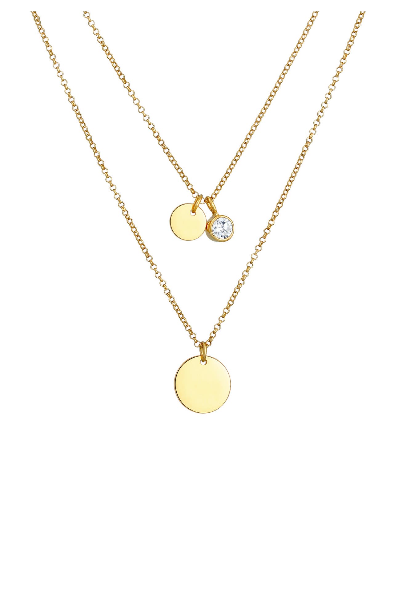 ELLI Kette 2-lagig Layer Plättchen Zirkonia Geo 925 Silber Gold, Bild 1