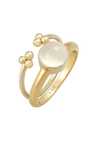 ELLI PREMIUM Ring Mondstein Rund Kugel 2er Set 925 Silber Gold