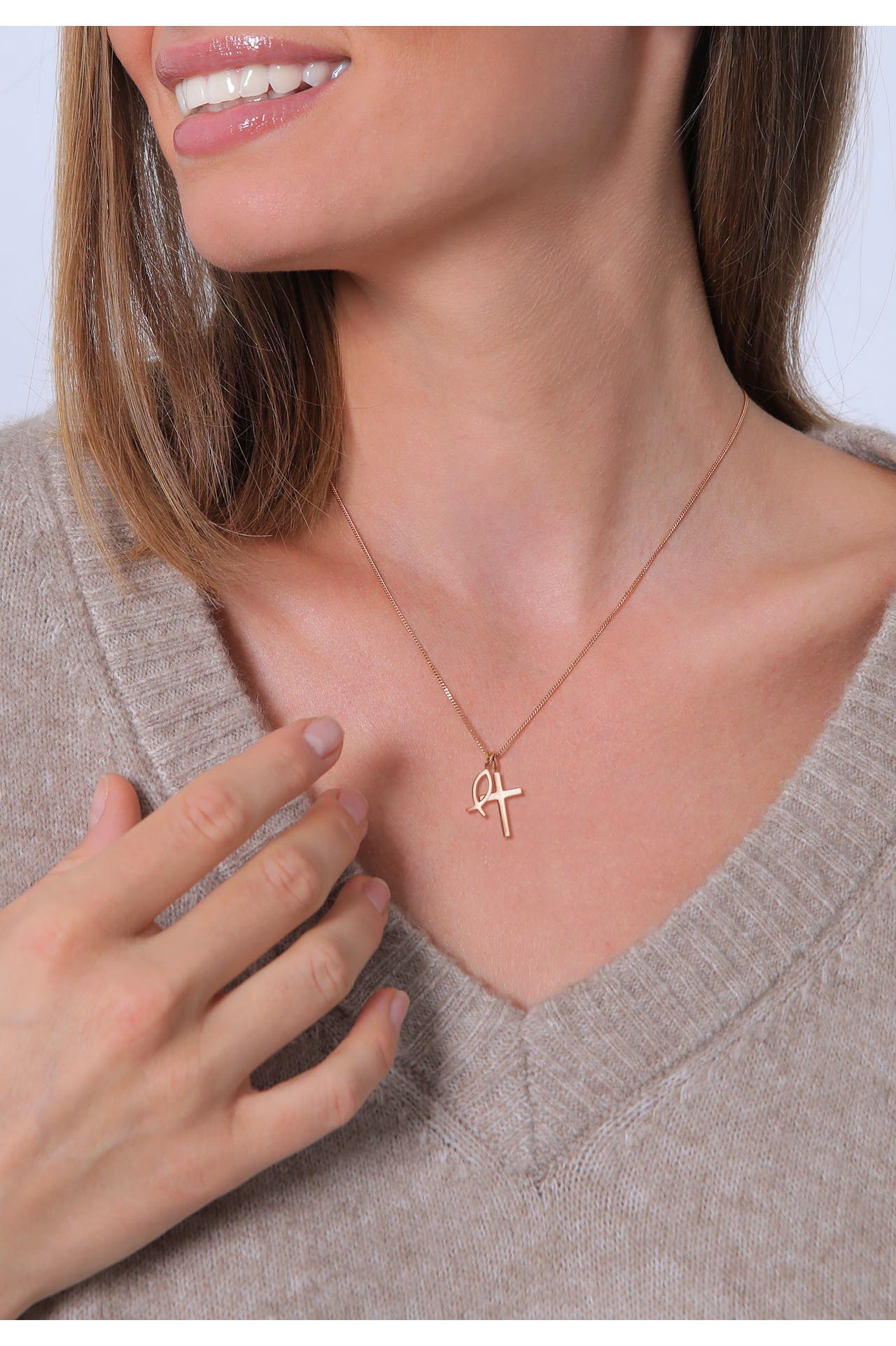 ELLI Kette Kreuz Fisch Symbol Religion 925 Silber Rosegold, Bild 1