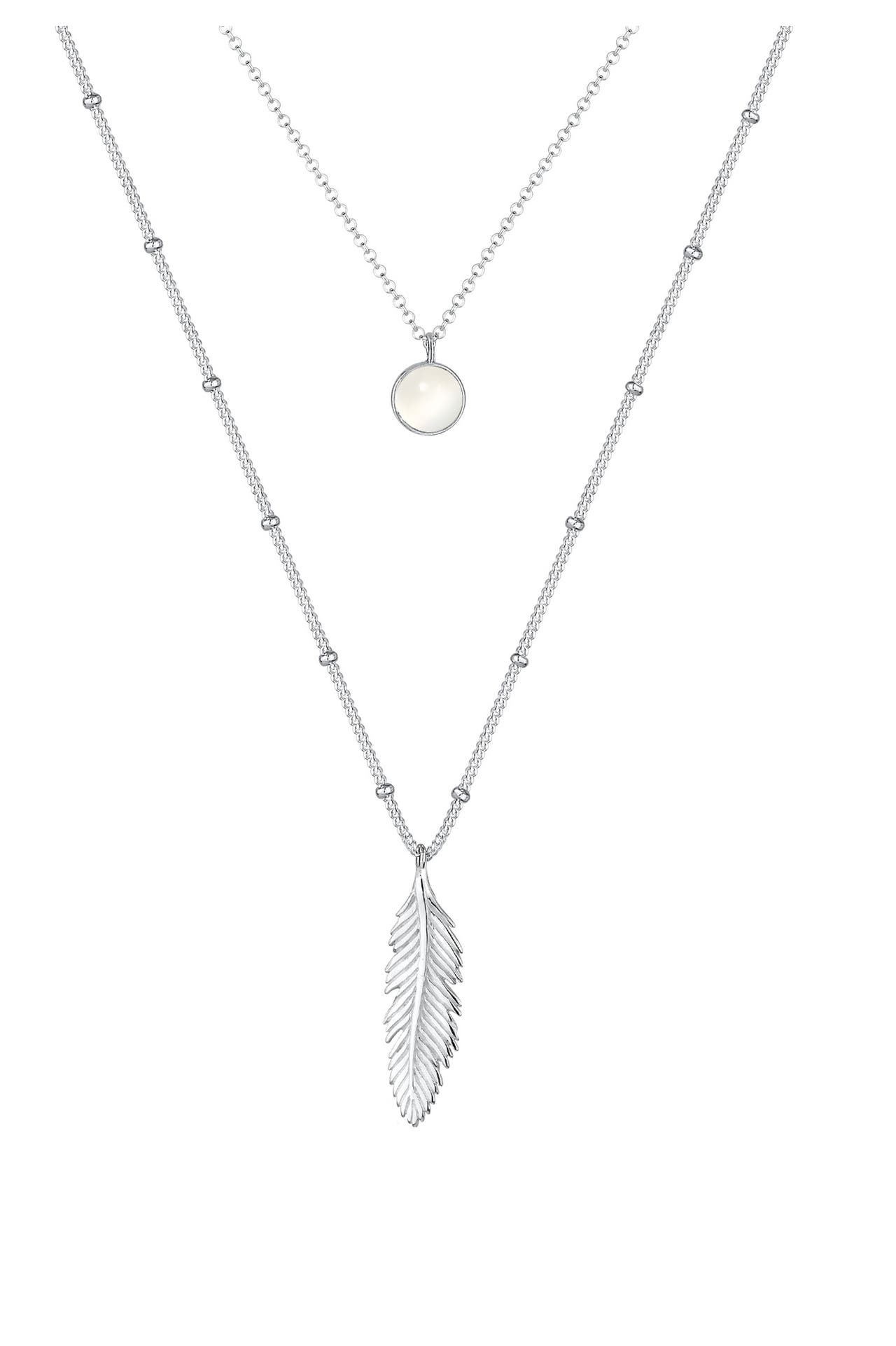 ELLI Kette Layer Feder Mondstein Weiß 925 Sterling Silber Silber, Bild 1