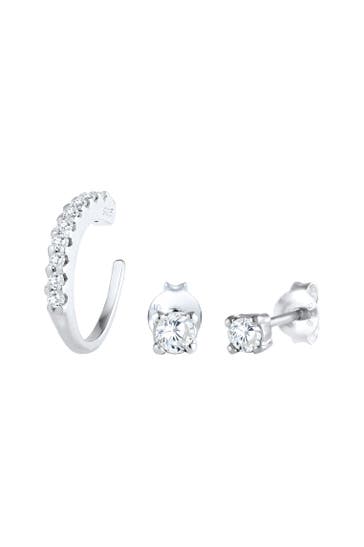 ELLI Ohrringe Ohrstecker Earcuff Zirkonia Set 925 Sterling Silber Silber