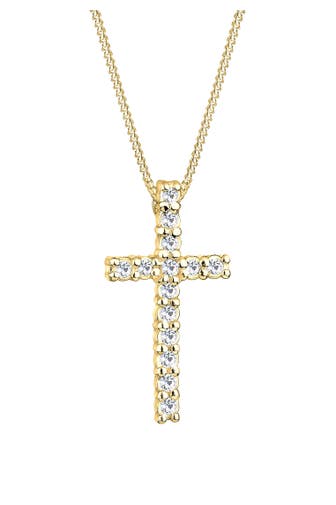 ELLI Kette Kreuz Weiß 925 Sterling Silber, mit Kristallen von Swarovski® Gold