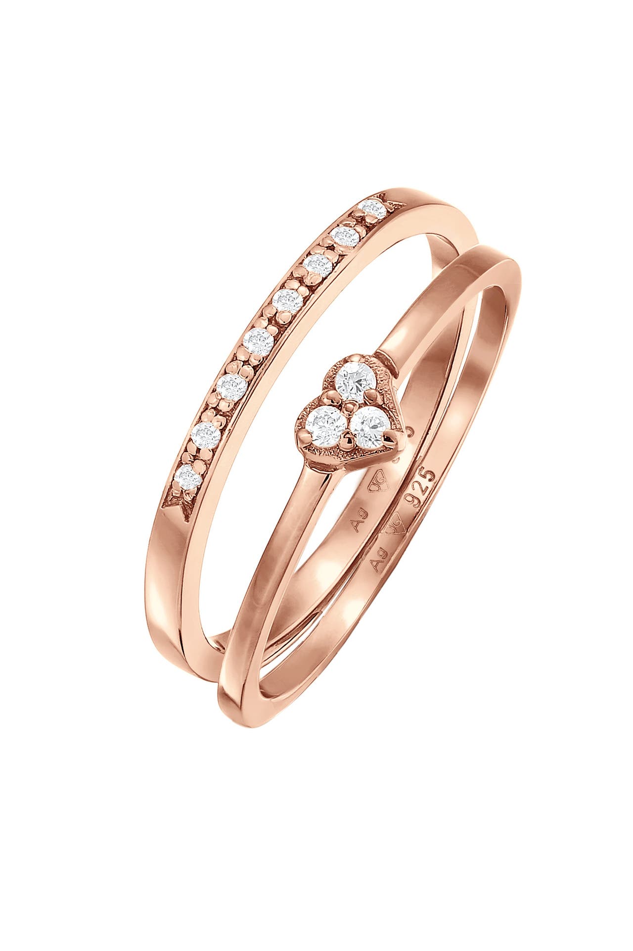ELLI Ring Herz Memoire Zirkonia 2er Set 925 Silber Rosegold, Bild 1
