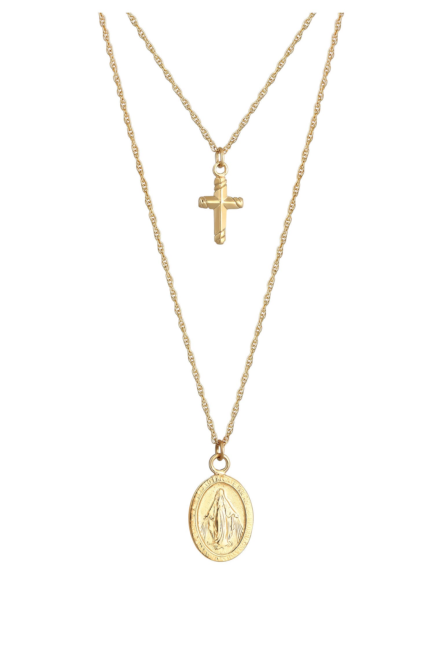 Elli Collana Donna Con Ciondolo Marienbild E Stella - Argento Sterling 925, Catena Piselli 45 Cm, Design Moderno Fatto A Mano