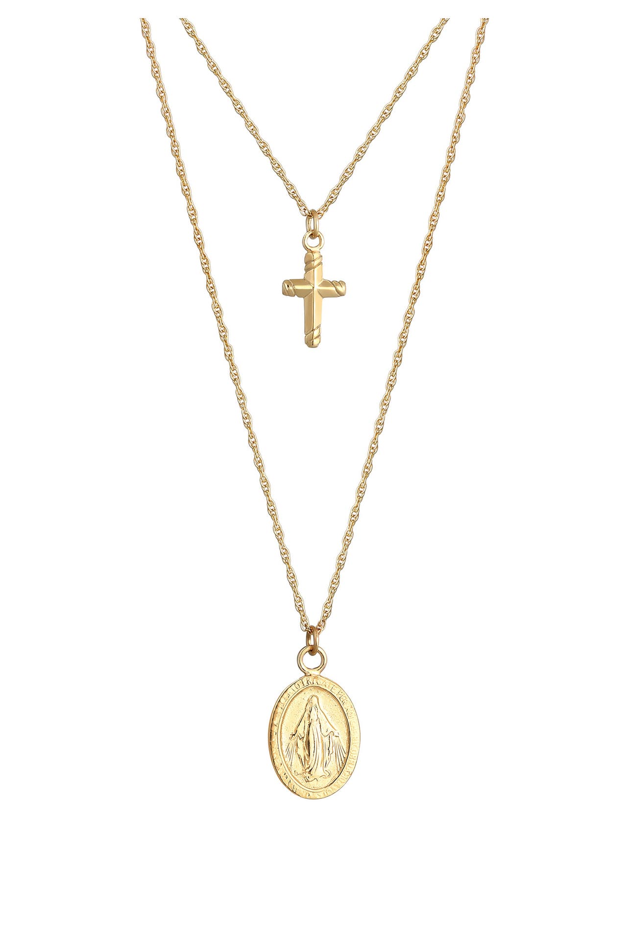 ELLI Kette Layer Kreuz Marienbild 925 Sterling Silber Gold, Bild 1