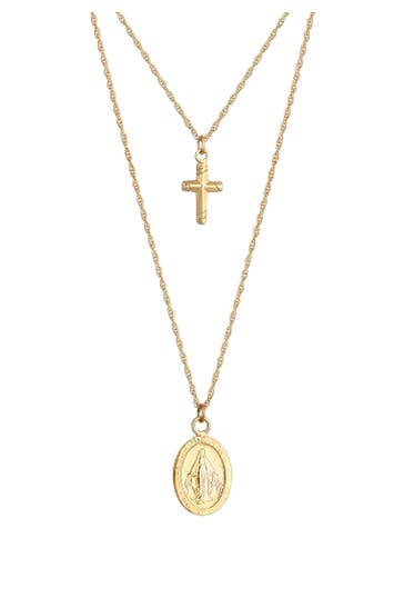 ELLI Kette Layer Kreuz Marienbild 925 Sterling Silber Gold