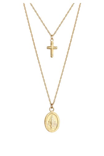 ELLI Kette Layer Kreuz Marienbild 925 Sterling Silber Gold
