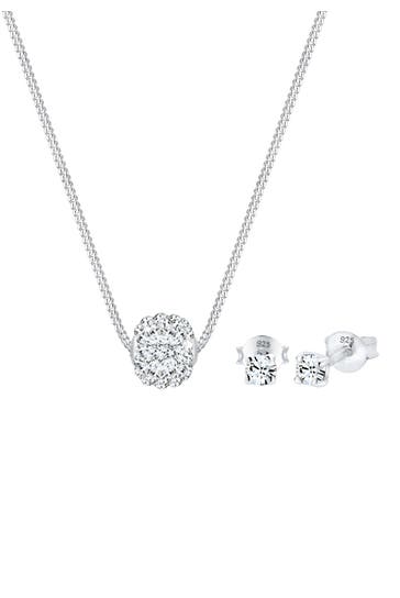 ELLI Schmuckset Weiß 925 Sterling Silber, mit Kristallen von Swarovski® Silber