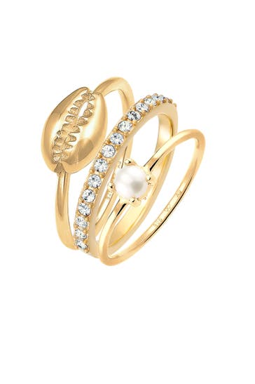 ELLI Ring Set Süßwasserperle Kristalle Muschel 925 Silber Gold