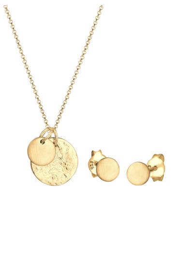 ELLI Schmuckset Plättchen Geo-Organic Halskette Ohrring 925 Silber Gold